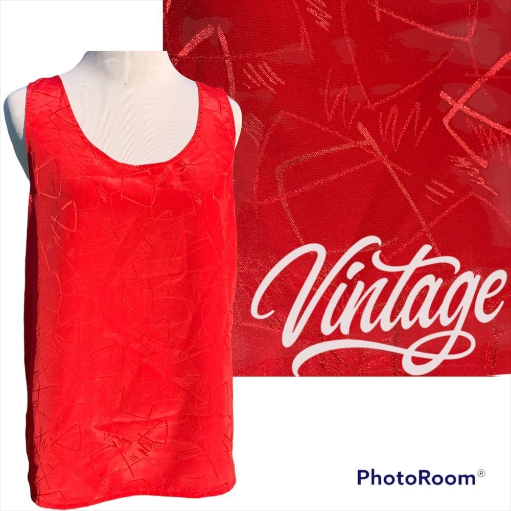 Vintage Satiny Metallic Geometric Shapes Sleeveless Blouse M/L
